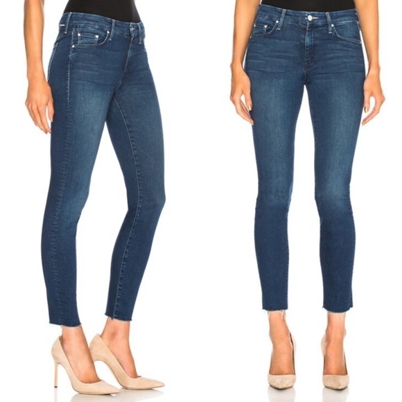 MOTHER Looker Ankle Fray Skinny Stretch Jeans 25 Fast Times Dark Wash - Picture 1 of 11